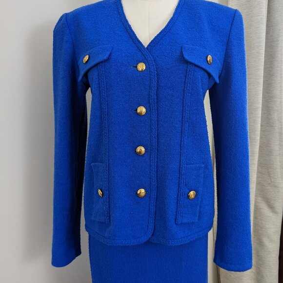Vintage Castleberry London New York 80s Bright Blue Skirt Suit – Size 6 - Picture 3 of 6